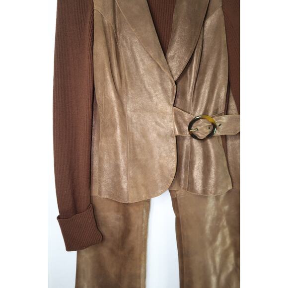 vintage Cache brown bronze gold leather pant suit y2k quiet luxury small - Picture 4 of 11